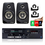 Kit Som Ambiente 300w Bluetooth + 2 Caixas Parede Pretas