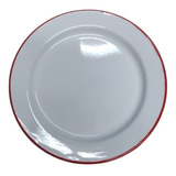 Plato Nonfork Playo Enlozado 25,5 Cm Vintage Borde Rojo