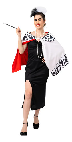 Fantasia Cruella Adulto Feminina Luxo Vestido Halloween Vilã | Parcelamento sem juros