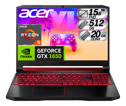 Portátil Gamer Acer Nitro5 Ryzen5 Ram 20gb 512gb Gtx 1650