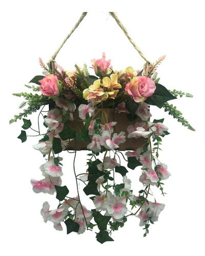 Arreglo Floral Artificial Colgante Con Rosas Y Flor Cerezo