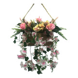 Arreglo Floral Artificial Colgante Con Rosas Y Flor Cerezo