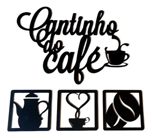 Quadro Decorativo Cantinho Do Café Kit 4 Peças Para Cozinha