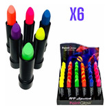 6 X Lápiz Labial Colores Flúor Glow Uv, Fiestaneón Labiales