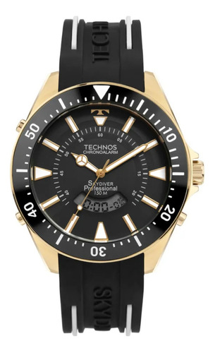 Relógio Technos Masculino Skydiver Dourado Borracha Wt2050ah 2p