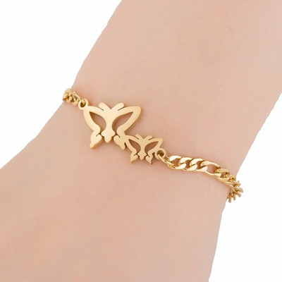 Pulsera Brazalete Cz Mariposa Acero Inoxidable Original Dorado 8 Cm 20 Cm