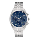 Reloj Bulova Plateado 96b373 Original Para Caballero E-watch Color Del Fondo Azul