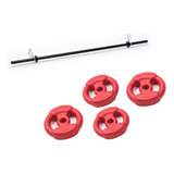 Kit Set Barra Con Topes + 4 Kg En Discos C/ Manijas Lateral Color Rojo