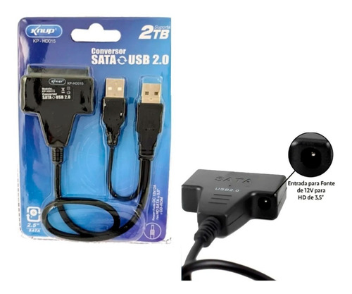 Adaptador Usb 2.0 P/ Hd Sata Cabo P/ Transmissão De Dados Cor Preto