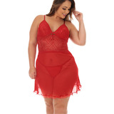 Lingerie Fantasia Camisola Plus Size Sexy Calcinha Sensual