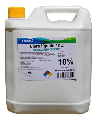Cloro Liquido Concentrado 10% Industria Y Piscinas 5 Litros 