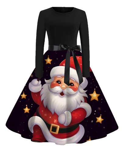 Vestido En V Para Mujer, Cuello Redondo, Manga Larga, Trabaj