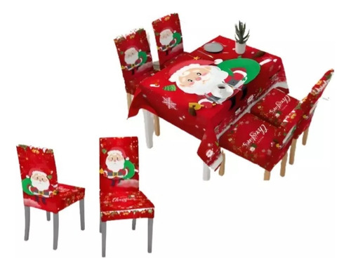 Mantel Navideño Rectangular + 6 Fundas Para Sillas Oferta