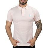 Camisa Polo Masculina Slim Rosa Claro