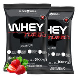 Combo 2x Whey Hipercalórico Concentrado Turbo Black Skull Sabor Morango