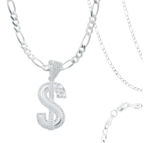 Collar Dije Cadena Hombre Hiphop Zirconias Money Plata 925