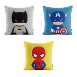 Kit 3 Capas Almofadas Super Herois Baby Infantil Geek Nerd