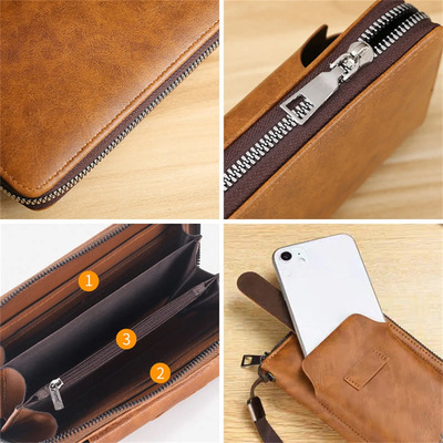 Cartera Larga De Cuero Con Cremallera Para Hombre De Gran Ca