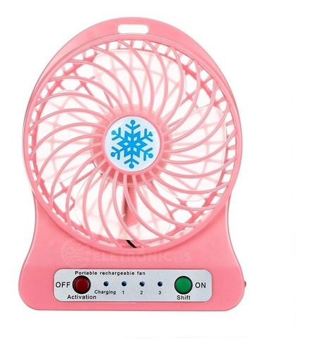 Mini Ventilador Rosa Pequeno Portatil A Pilha Recarregavel