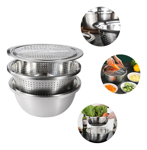 Bacia De Aço Inox Multifuncional 3 Em 1 28 Cm