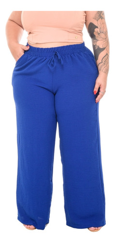 Calça Feminina Plus Size Pantalona Cintura Alta Tecido Duna