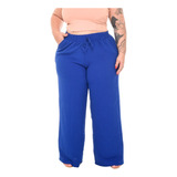 Calça Feminina Plus Size Pantalona Cintura Alta Tecido Duna