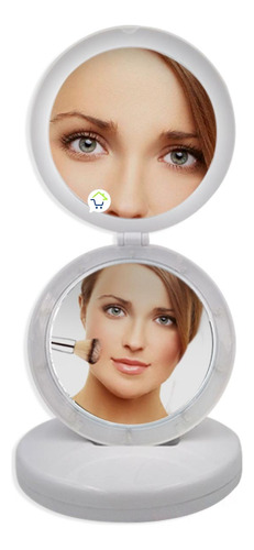 Espejo Maquillaje Doble Plegable Led Aumento X5 Rf 4889