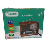 Radio Kf-am29 Am/fm/sw C/reloj, Bt,micro Sd Red/brown/wooden