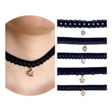 Colar Gargantilha Choker Com Renda Preto Atacado 4 Unidades