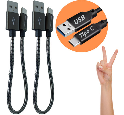 Cabo Usb Tipo C Curto Pequeno Turbo Reforçado Kit 2 Unidades