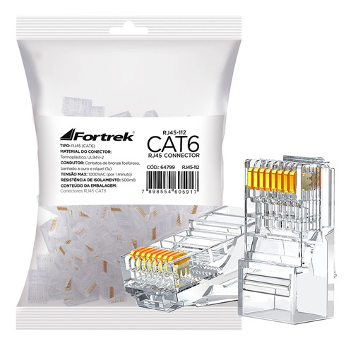 Conector Macho Rj45 Cat6 Fortrek Pacote Com 100 Unidades