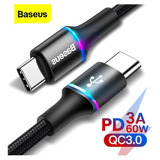 Cabo 60w Usb Tipo C - Usb Tipo C -  Baseus - 2 Metros - Led