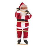 Papai Noel Subindo A Escada Grande Enfeite De Natal 74cm Cor Vermelho Branco Preto E Verde