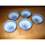 Cinco Bowls De Ceramica China Pintada.-