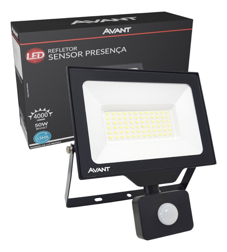 Refletor Led 50w Slim Sensor De Presença 6500k Bivolt Avant