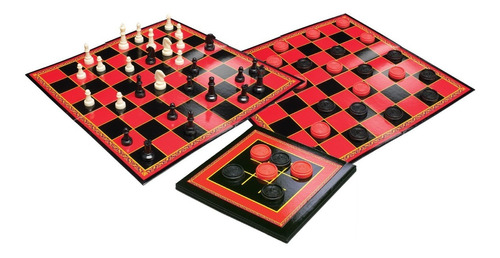 Juego Mesa Clásico - 3-pack Tablero 36cm - Damas - Ajedrez 