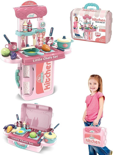 Cocina Tocador Juguete Maleta Niña Portatil 15 Accesorios