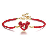 Pulsera Trenzada Mickey Mouse Zirconia Roja Y Blanca Regalo