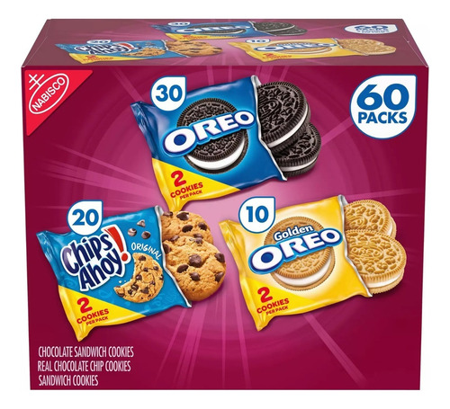 Chipsahoy Chips Ahoy! Oreo Golden Oreo 60 Paquetes Mix De Chocolate, Vainilla, Chispas De Chocolate 1320 kg Pack X 60