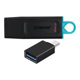 Pendrive Kingston 64gb Usb 3.2 + Adaptador Usb C Otg Android