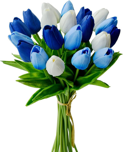 20 Tulipanes, Flores Artificiales Mandys - Tonos De Azul