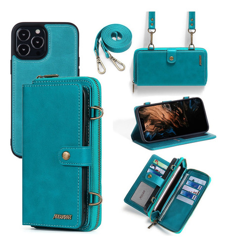 Funda Tipo Cartera Para iPhone 12 11 13 Pro Max Xr X Correa