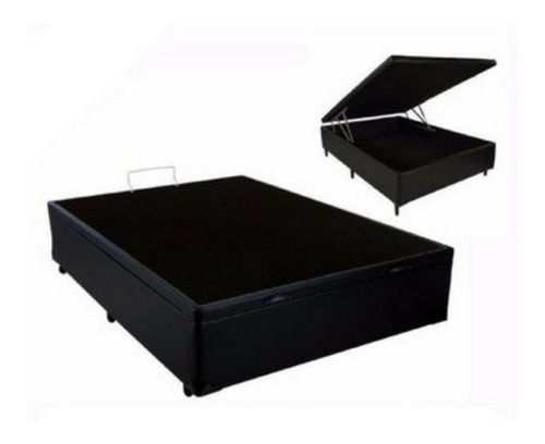 Base Para Cama Box Casal Preto Com Baú Corino