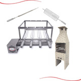 Kit Grill Inox Gira 4 Espetos Churrasqueira Pré Moldada 55cm Cor Esquerdo 127/220v Bi Volts