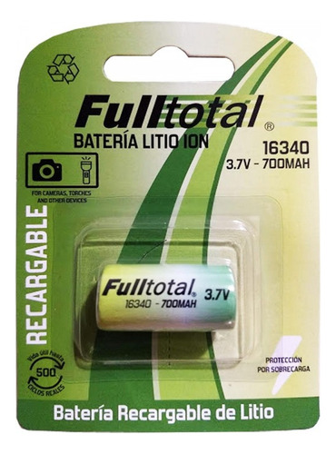Batería De Litio Recargable 16340 Full Total