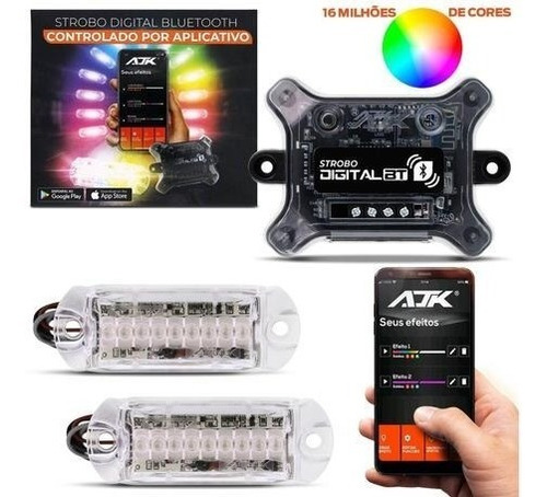 Kit Strobo Ajk Central Bt 2 Faróis Led Rgb Digital Bluetooth