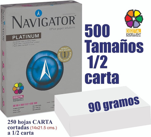 Papel Bond Navigator Media Carta 90 Grs. 500 Tamaños      