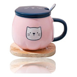 Taza Cat Cute Mug Con Tapa Y Cuchara Gato Kawaii /r&c