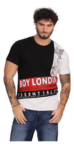 Playera Blanco Y Negro Para Hombre Franja Roja Boy London