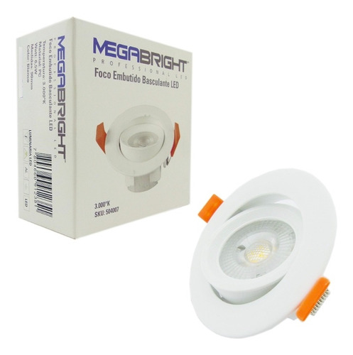 Foco Led Megabright Embutido, Basculante 6,5watt, Luz Calida